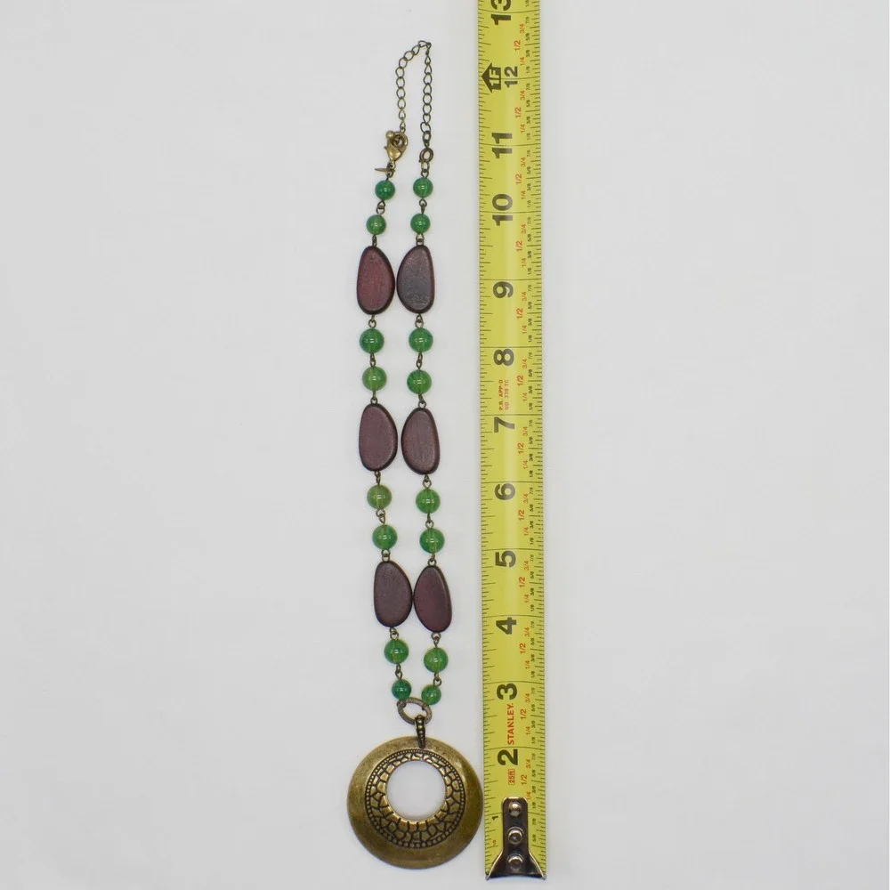 Disc Pendant Necklace Women OS Green Brown Boho Earthy Gorpcore